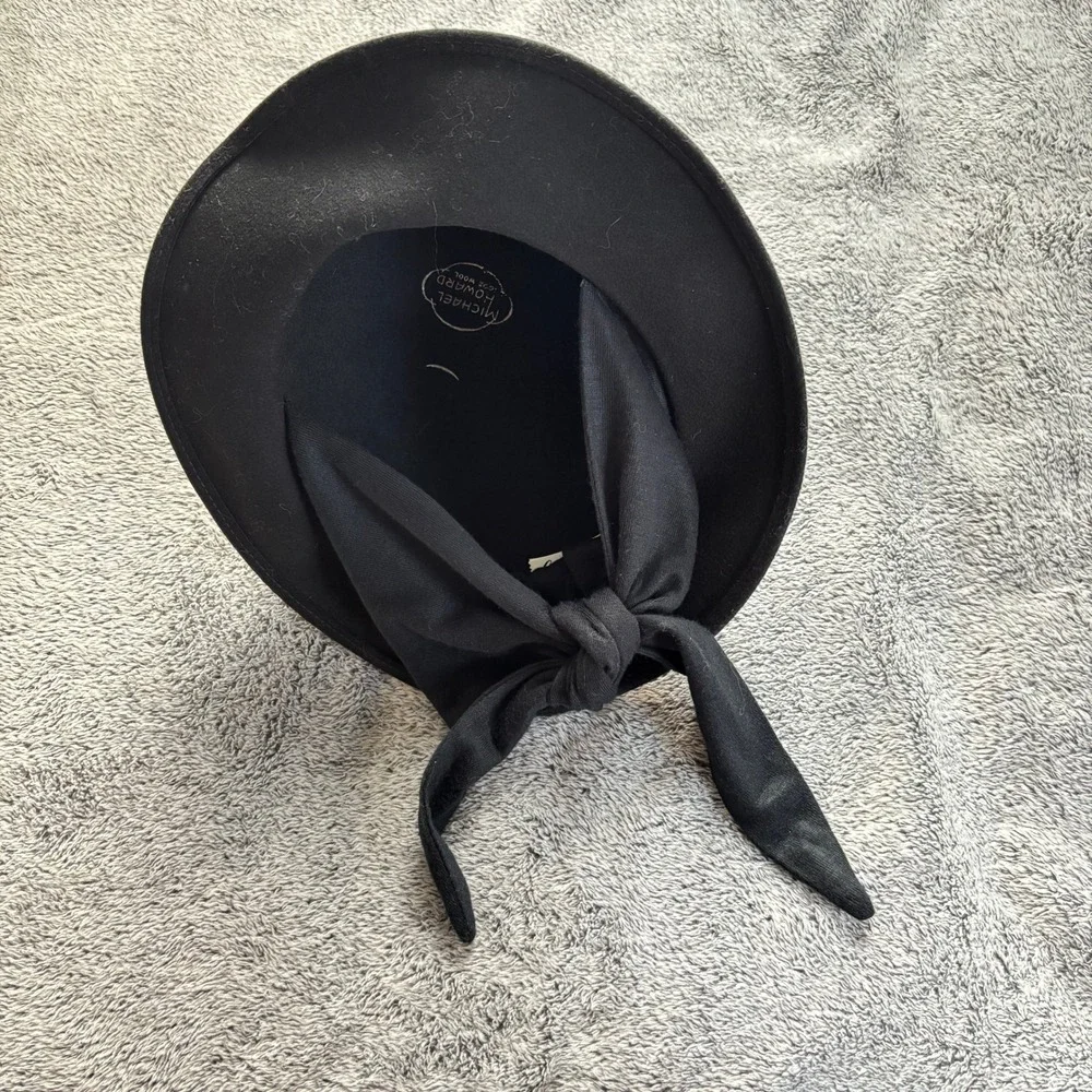 Vtg Michael Howard Georgi Hat‎ OS Wool Built in Scarf Bow Retro Wide Brim 20254